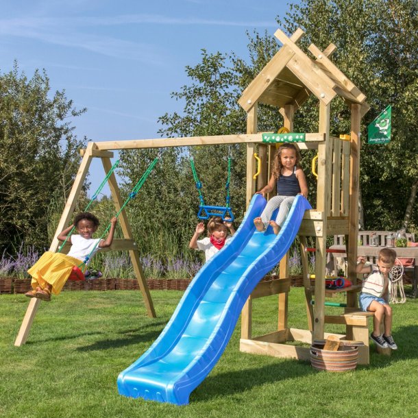 Jungle Gym Totem legetrn komplet inkl. gyngemodul og bl rutschebane