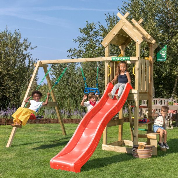 Jungle Gym Totem legetrn komplet inkl. gyngemodul og rd rutschebane