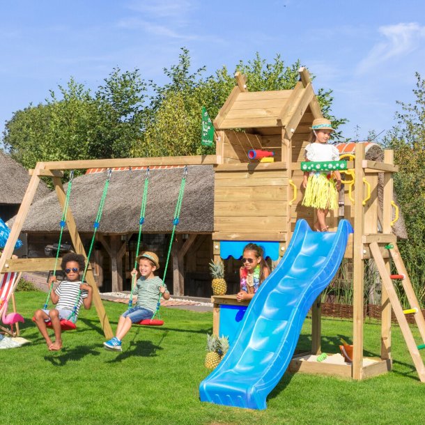 Jungle Gym Resort legetrn komplet inkl. gyngemodul og bl rutschebane