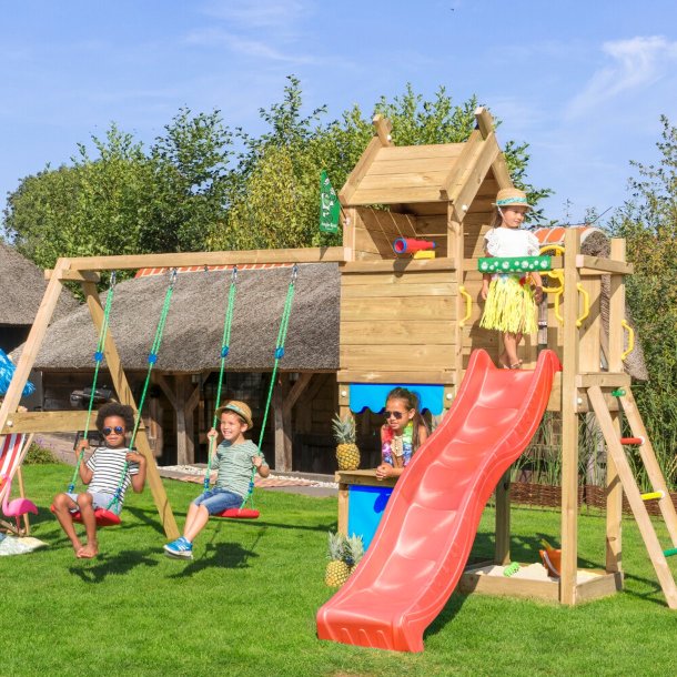 Jungle Gym Resort legetrn komplet inkl. gyngemodul og rd rutschebane