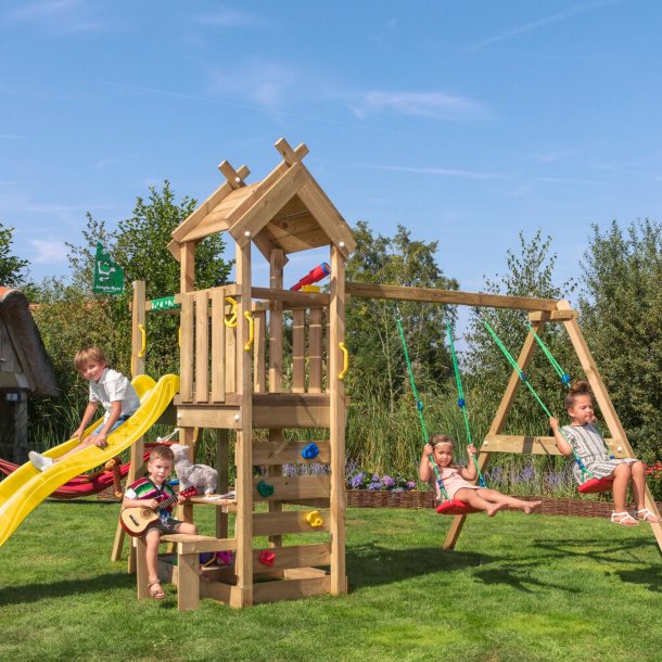 Jungle Gym Teepee legetrn komplet inkl. gyngemodul og gul rutschebane