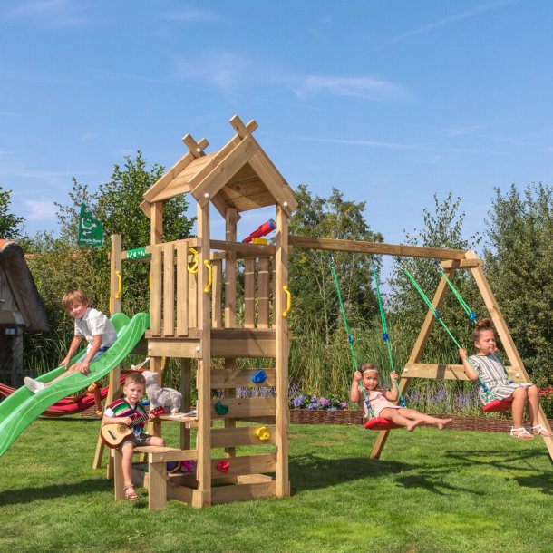 Jungle Gym Teepee legetrn komplet inkl. gyngemodul og grn rutschebane