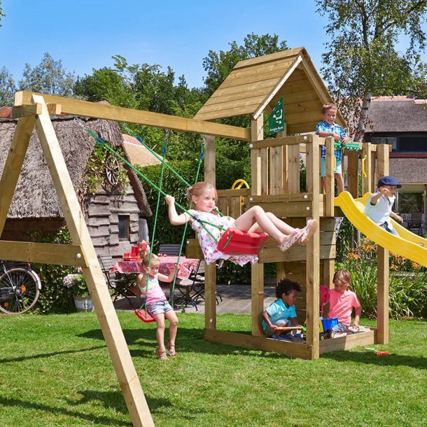 Jungle Gym Cubby legetrn komplet inkl. swing modul x'tra og gul rutschebane