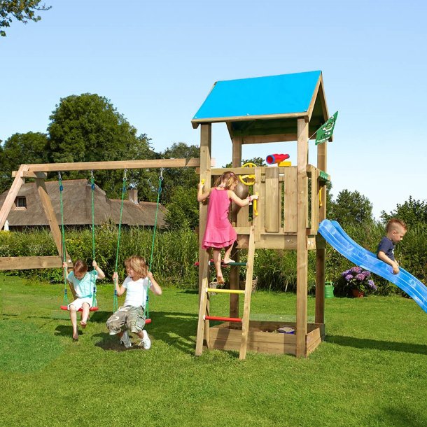 Jungle Gym Castle legetrn komplet inkl. swing modul x'tra og bl rutschebane