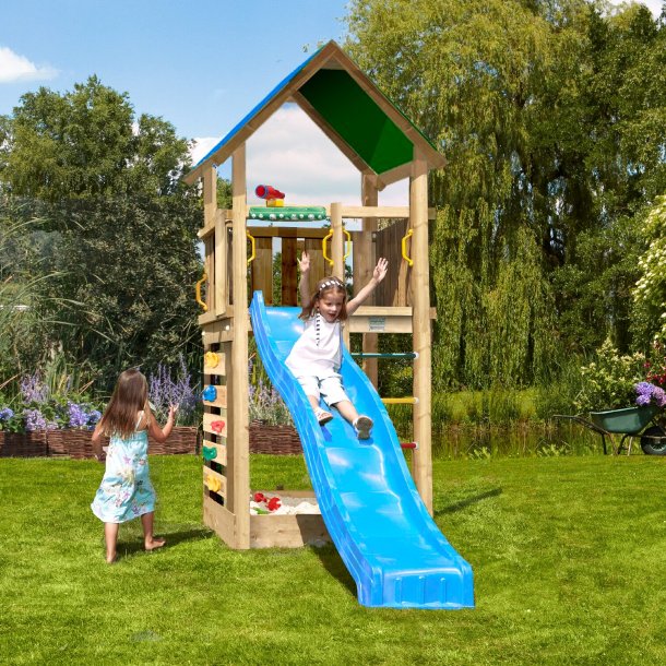 Jungle Gym Lodge 2.1 legetrn komplet inkl. bl rutschebane