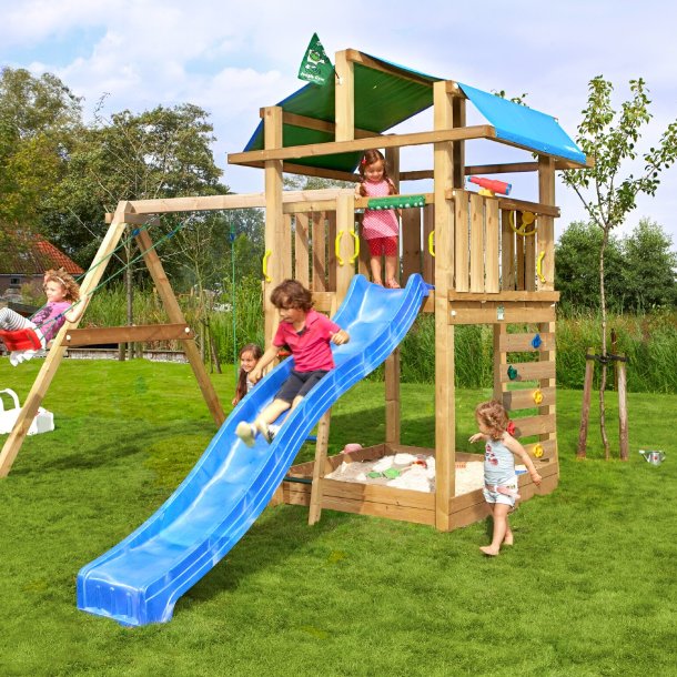 Jungle Gym Fort 2.1 legetrn komplet inkl. swing modul og bl rutschebane