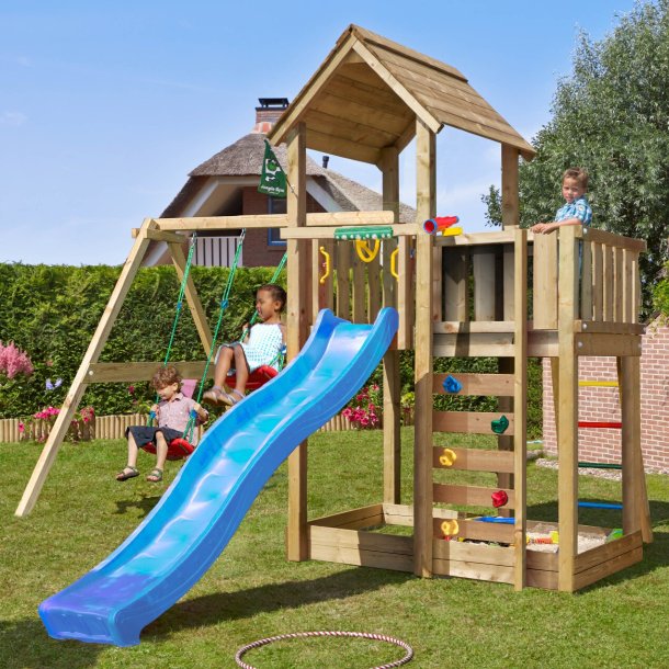 Jungle Gym Mansion 2.1 legetrn komplet inkl. swing modul og bl rutsjebane